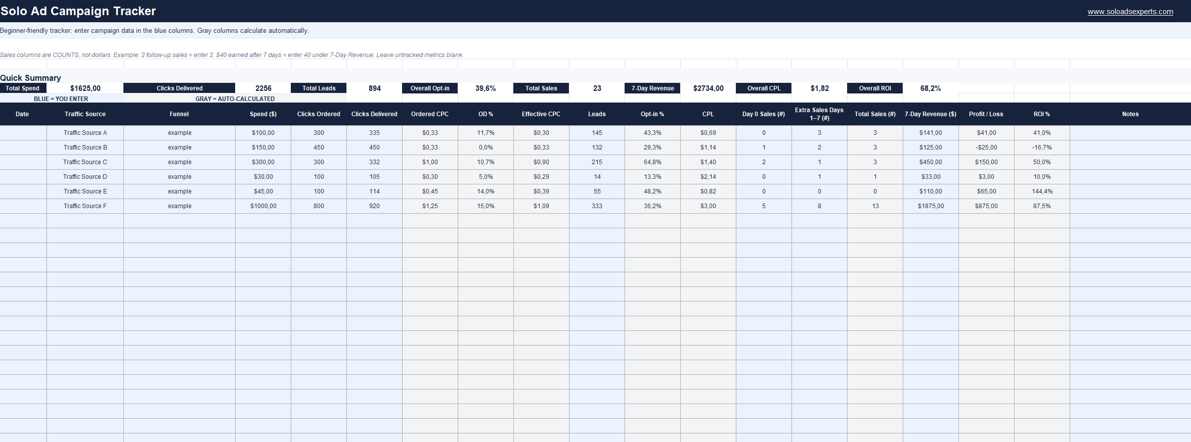 Solo Ad Campaign Tracker Solo Ad Campaign Tracker