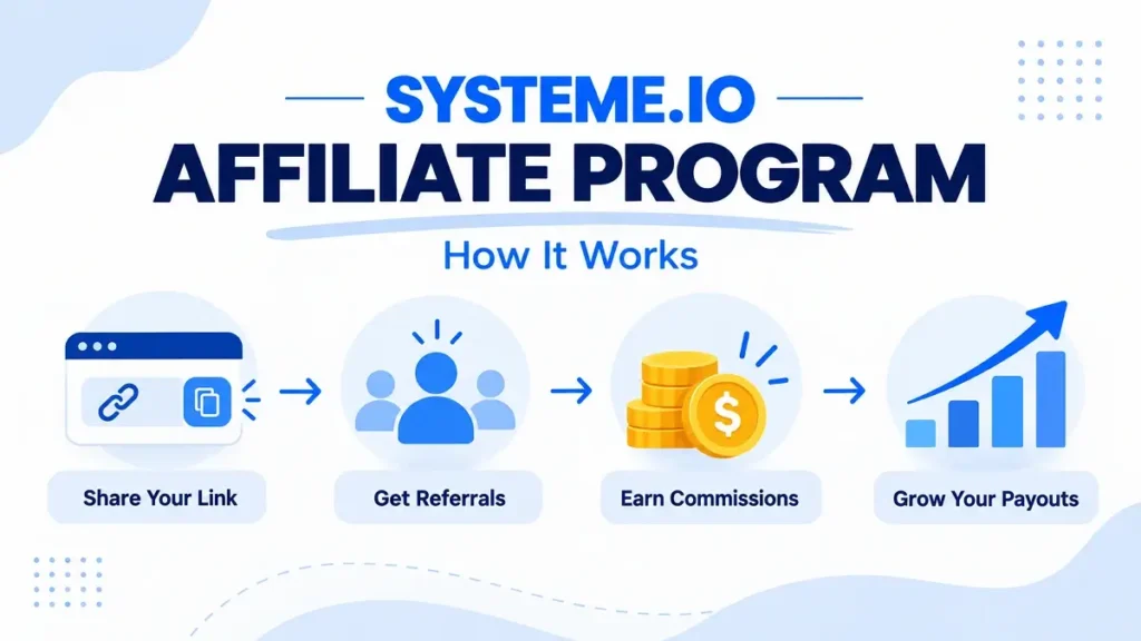 Systeme.io affiliate program dashboard with referrals, commissions and affiliate performance