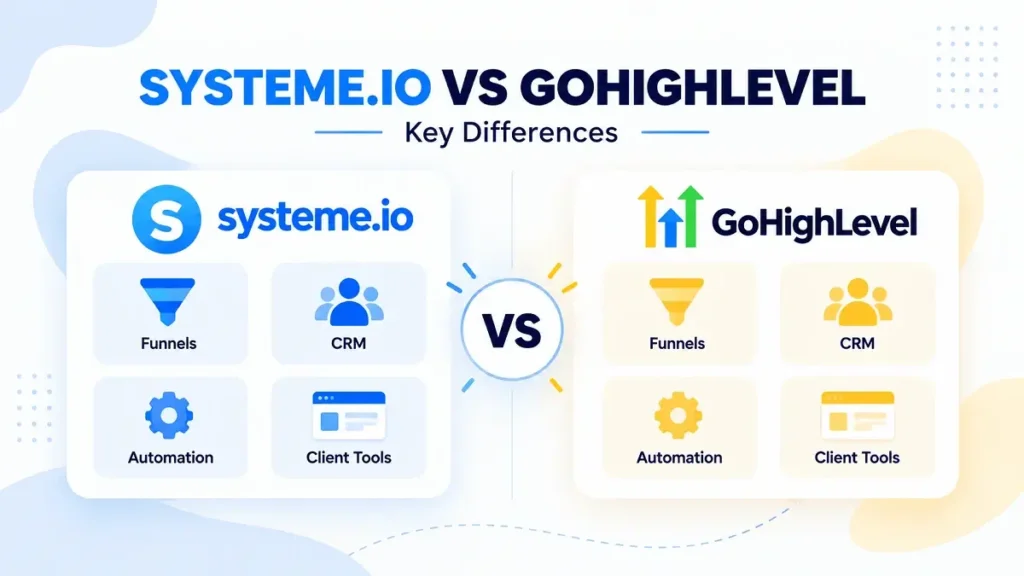 Systeme.io and GoHighLevel compared for funnels, automation and CRM features